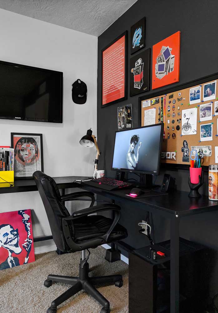 ideias de quarto gamer preto e vermelho