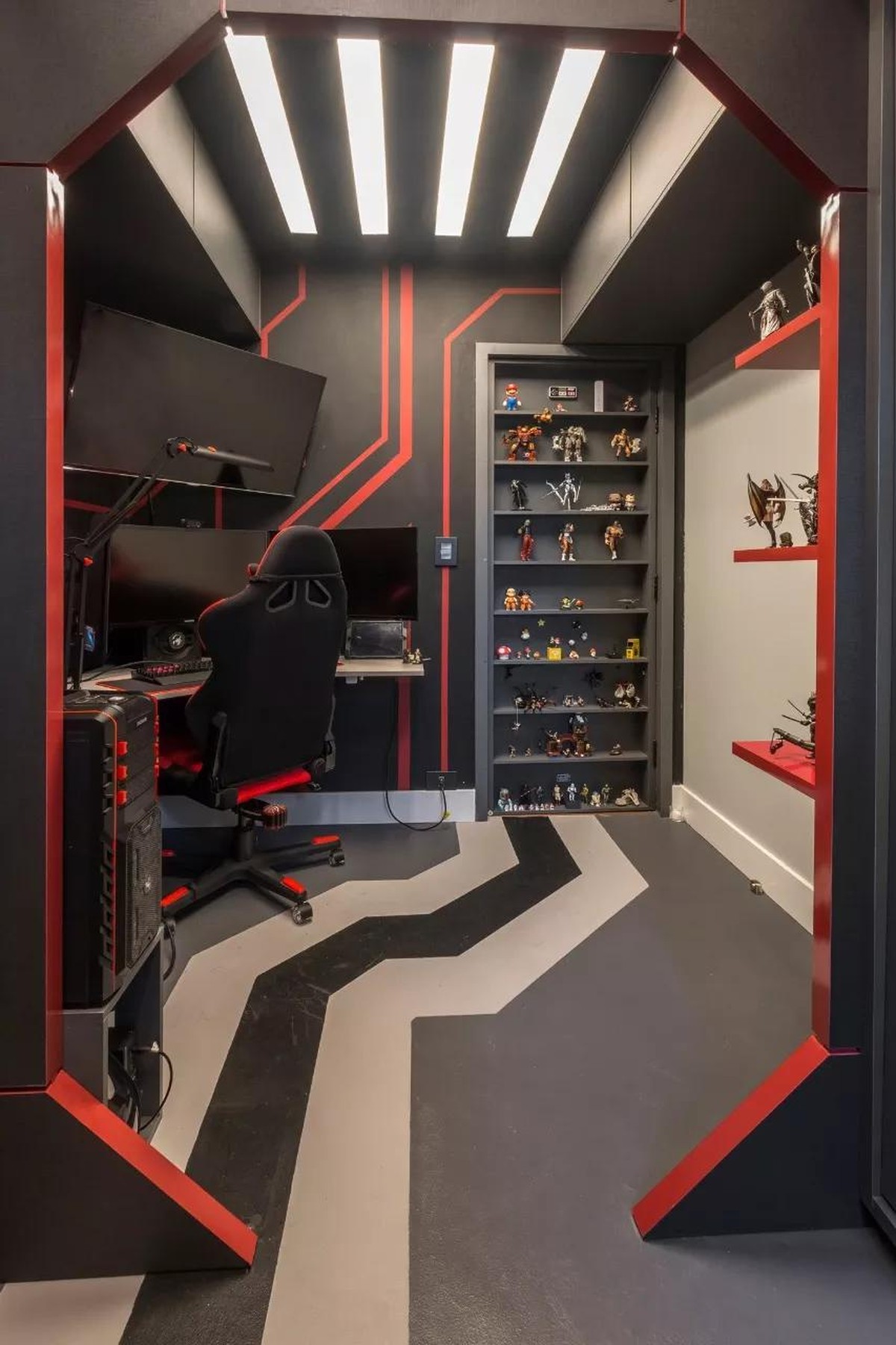 quarto gamer preto e vermelho vs azul e preto