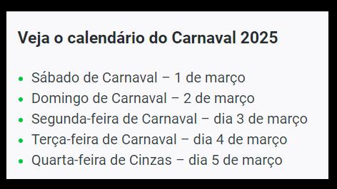 que dia é o carnaval 2025