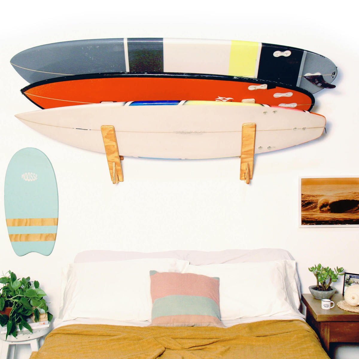 suporte de prancha de surf horizontal vs vertical para quarto